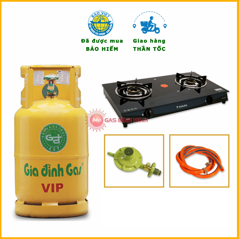 Bộ Bình Bếp Gas Mặt Kính Sakura Van Dây Tự Động
