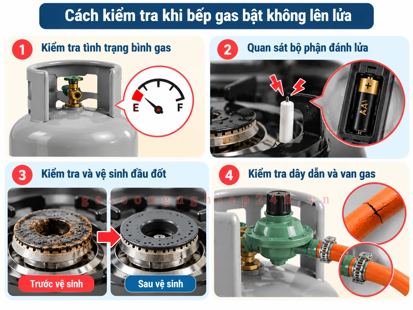 Cách kiểm tra khi bếp gas bật không lên lửa